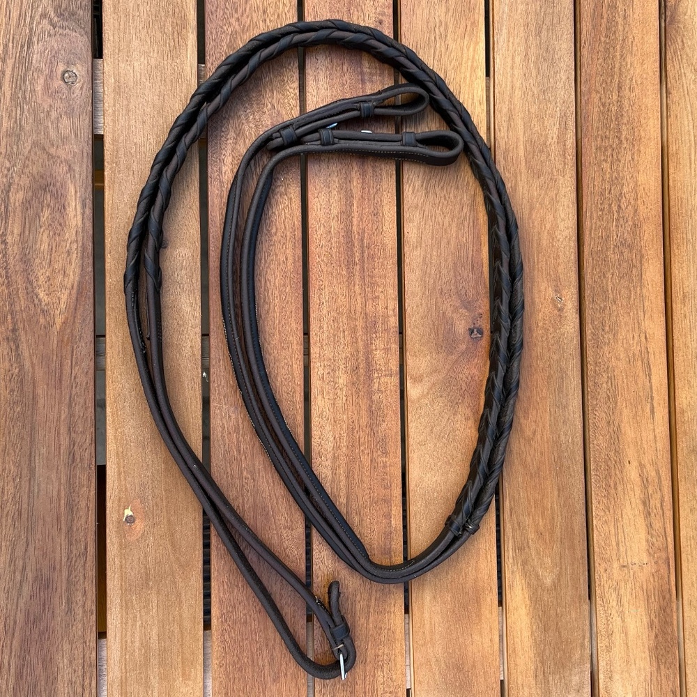 Fancy Stitched Hunter Laced Reins Equestrian Tack - Picture 6 of 9